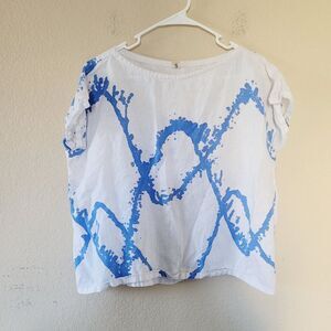 Women Linen Shirt Size Small Short Sleeve Artsy Lagenlook Lightweight Breathable